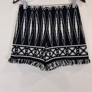 Tory Burch Black White Savora Shorts Fringe Hem Size 2 NWT
